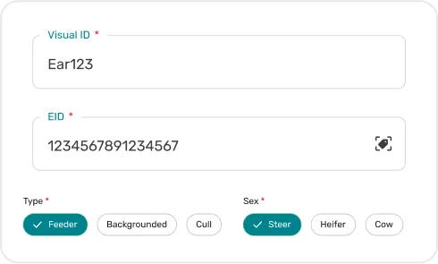 screen of Cattle Onboarding & Lot Tracking