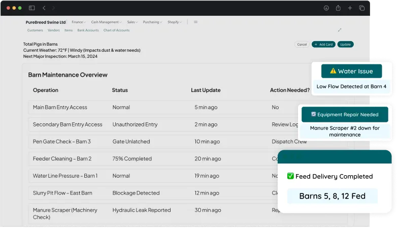 screen showcasing farm maintenance activities