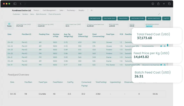 screen showcasing feed management activities