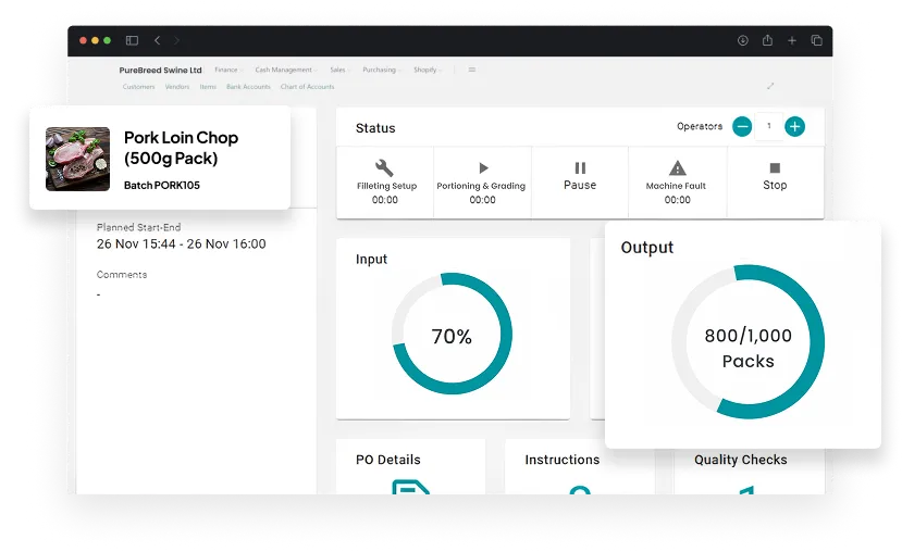 screen showcasing swine processing activities