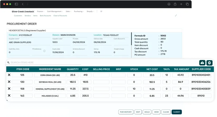 dashboard screen of procurement & sourcing