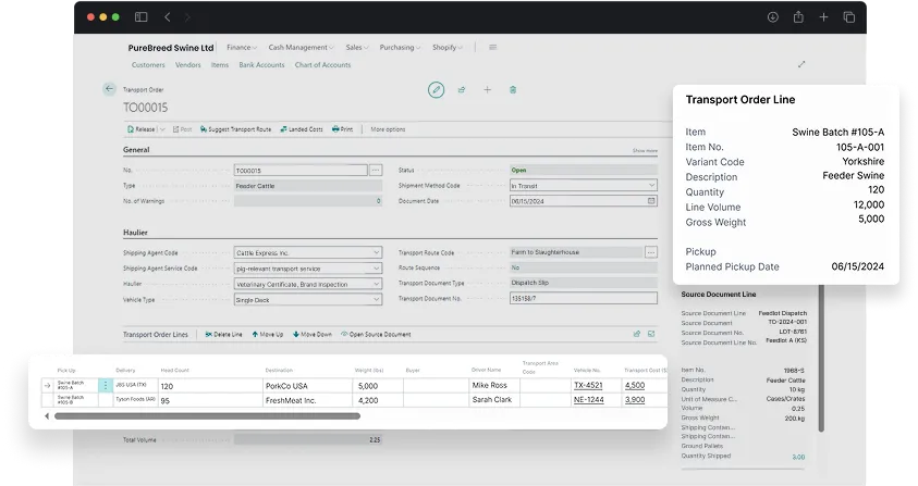 screen showcasing transportation management activities