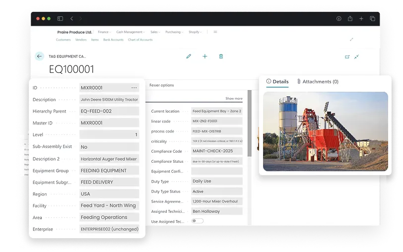 dashboard screen for activities in asset maintenance