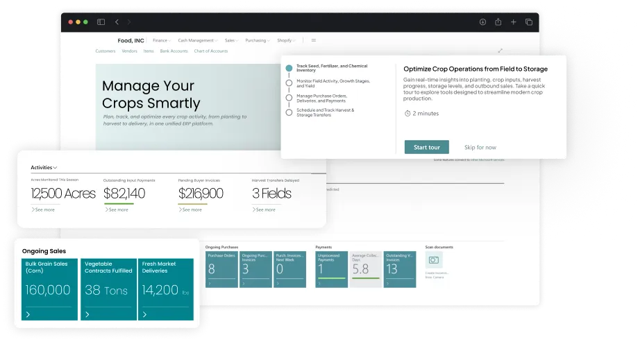 dashboard screen of Microsoft dynamics for agriculture
