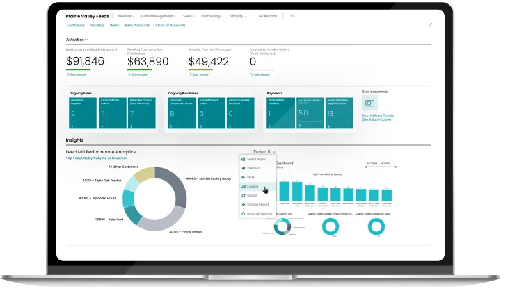 screen showcasing purpose built erp for agriculture