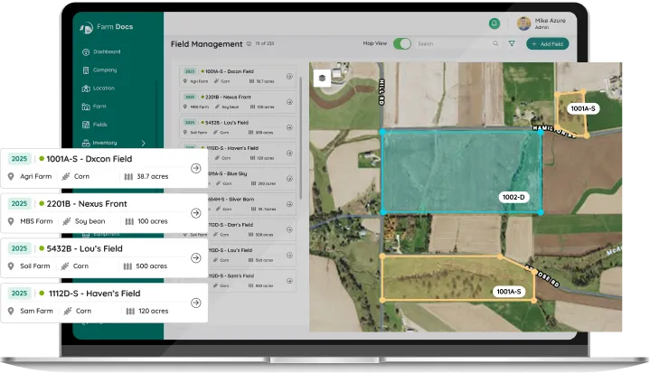 dashboard screen of harvest operations