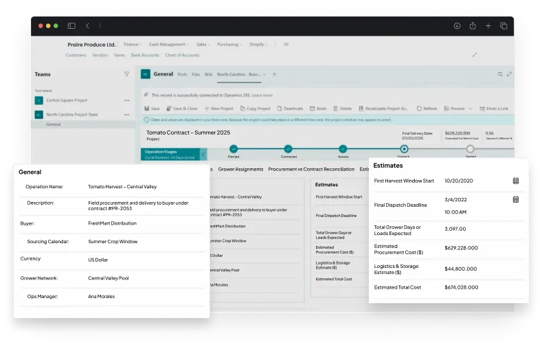 dashboard screen for activities in operation management