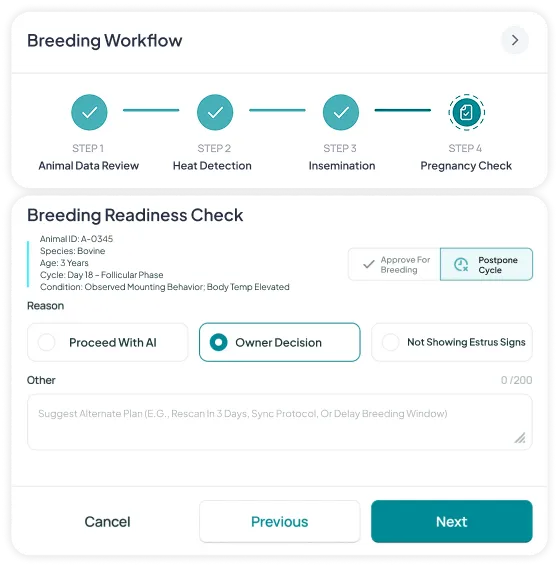 dashboard screen of livestock breeding software