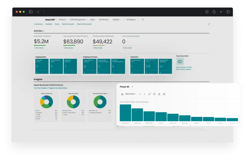 dashboard screen of seed management software