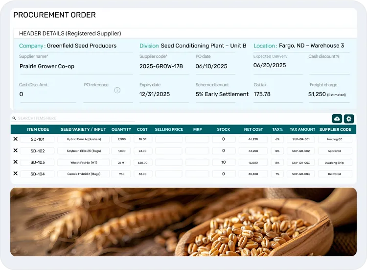 screen of Purchasing & Procurement Management